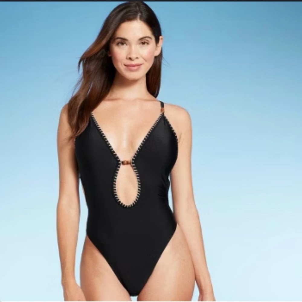 Plunge Bead Detail Extra High Leg cheeky One Piece Swimsuit